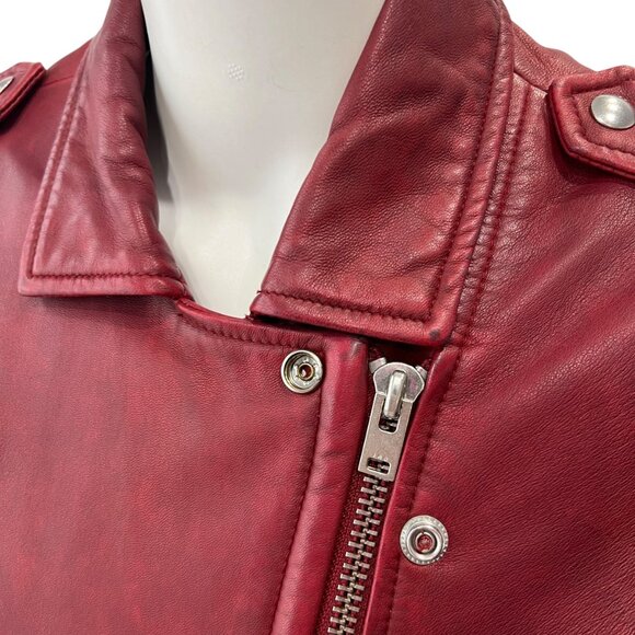$1200 IRO Red Leather Han Slim Cropped Zip Moto Jacket size 2/IT 38 - Picture 5 of 15